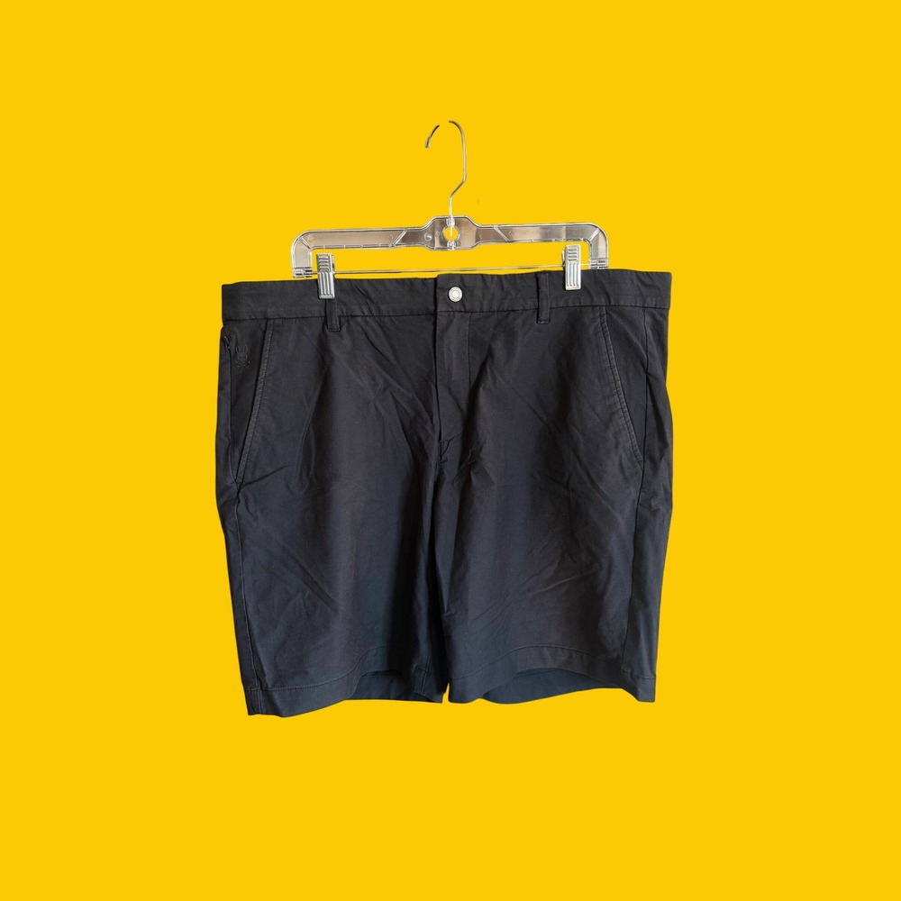 Psycho Bunny Mens Black Chino Shorts Size 38 Neon Green Logo Waistband